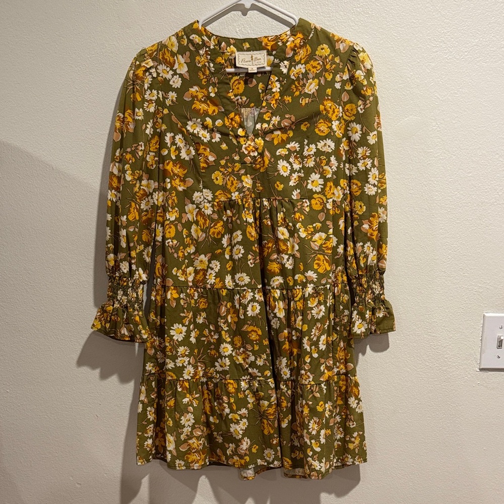 Flora Bea Olive Floral Tier Mini Dress